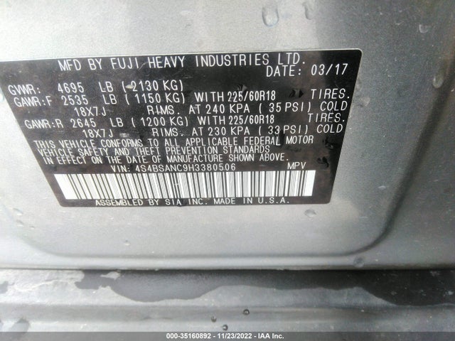 4S4BSANC9H3380506 Subaru Outback Limited