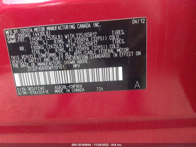 Toyota RAV4 2012 2T3ZF4DVXCW119161 Image 9