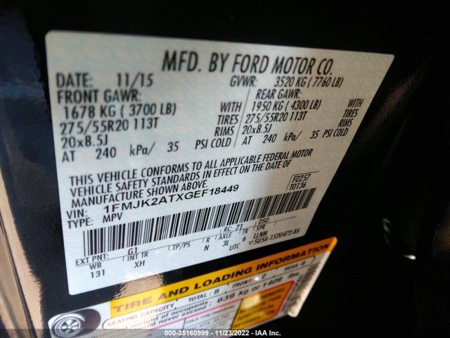 2016 Ford Expedition, VIN: 1FMJK2ATXGEF18449