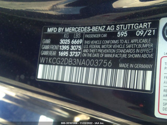2022 Mercedes-Benz EQS, VIN: W1KCG2DB3NA003756