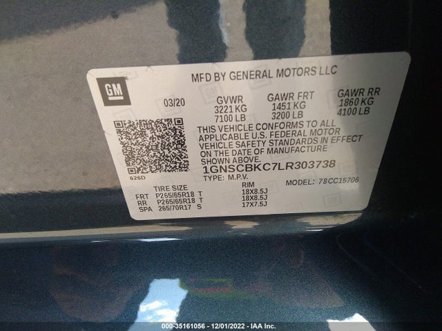 2020 Chevrolet Tahoe, VIN: 1GNSCBKC7LR303738