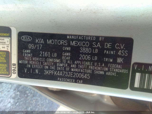 3KPFK4A73JE200645 KIA FORTE LX
