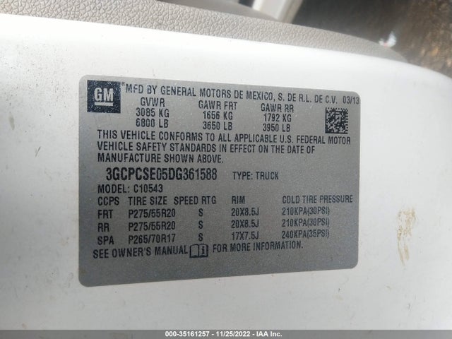 2013 CHEVROLET SILVERADO 1500 LT VIN: 3GCPCSE05DG361588
