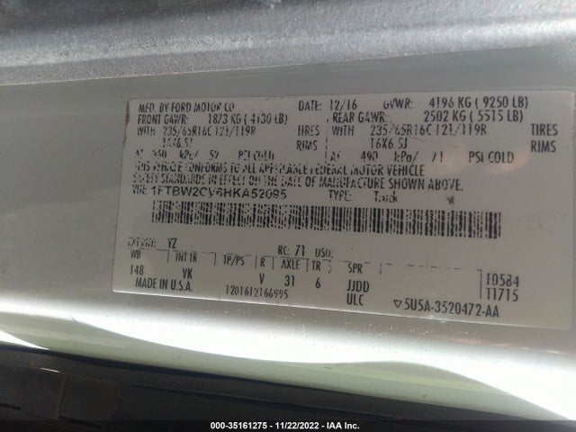 2017 Ford Transit, VIN: 1FTBW2CV6HKA52095