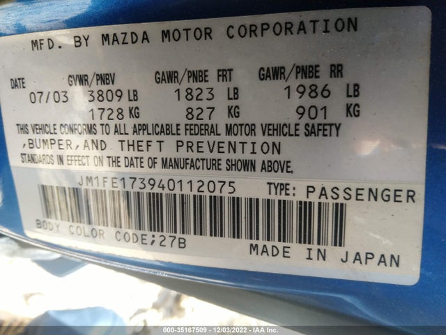 2004 MAZDA RX-8 VIN: JM1FE173940112075