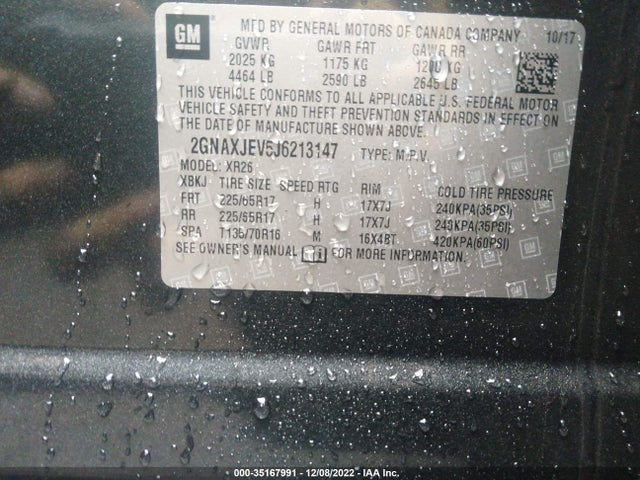 Chevrolet EQUINOX LT 2018 2GNAXJEV5J6213147 Image 9