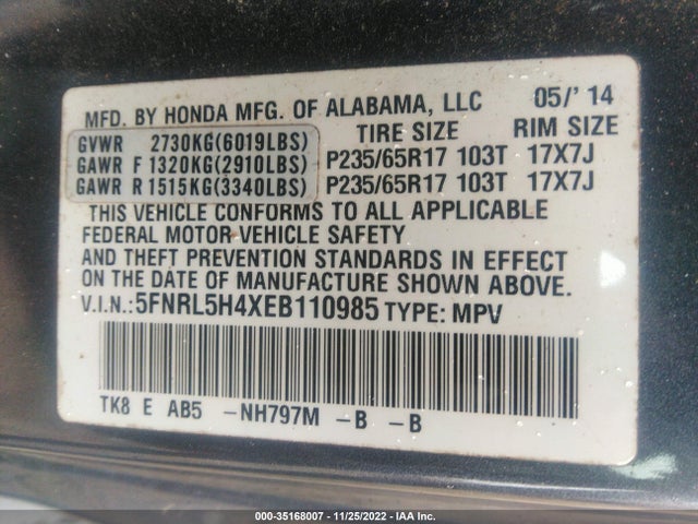Honda ODYSSEY EX 2014 5FNRL5H4XEB110985 Image 9