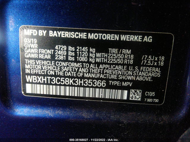 2019 BMW X1, VIN: WBXHT3C58K3H35366