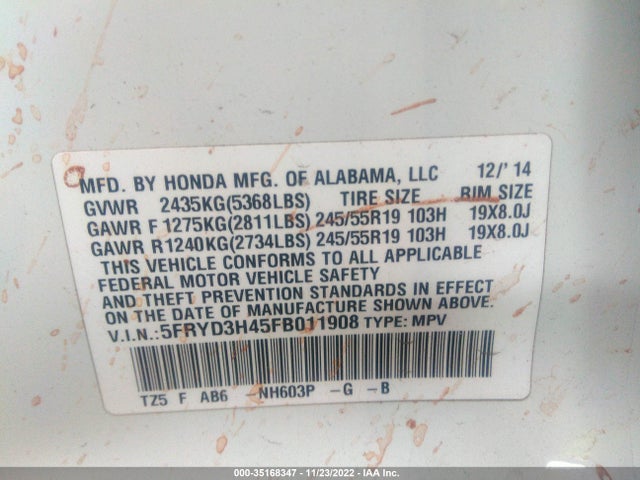 2015 Acura MDX, VIN: 5FRYD3H45FB011908
