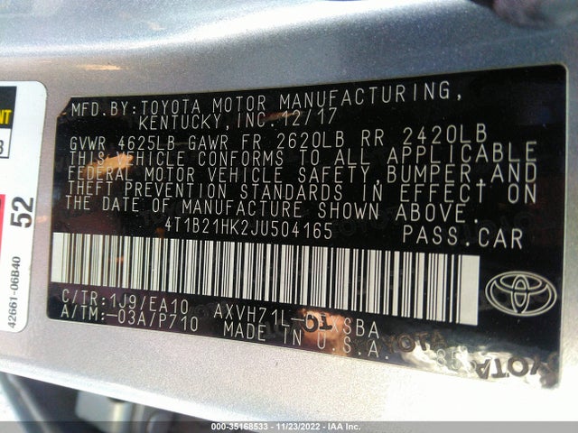 2018 Toyota Camry, VIN: 4T1B21HK2JU504165