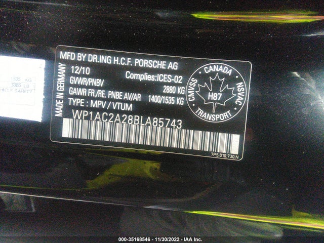 2011 PORSCHE CAYENNE TURBO VIN: WP1AC2A28BLA85743