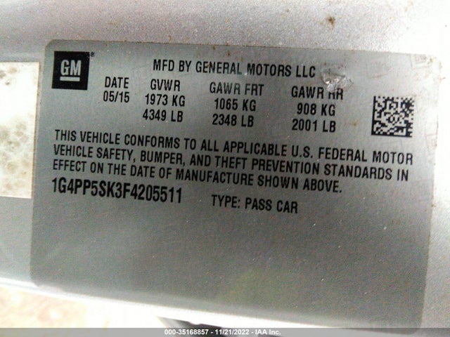 2015 BUICK VERANO VIN: 1G4PP5SK3F4205511