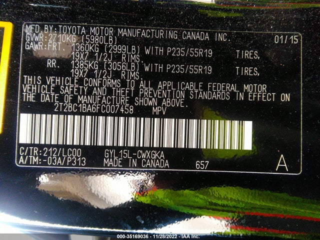 2015 Lexus RX, VIN: 2T2BC1BA6FC007458