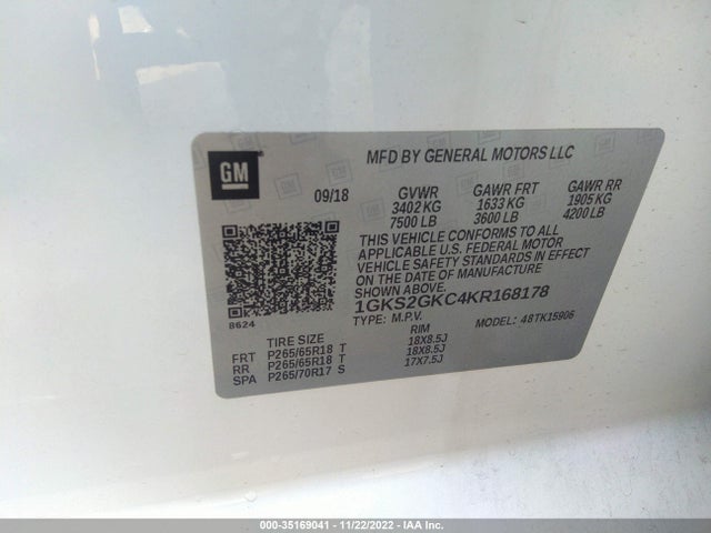 GMC Yukon Xl Slt 2019 1GKS2GKC4KR168178 Image 9