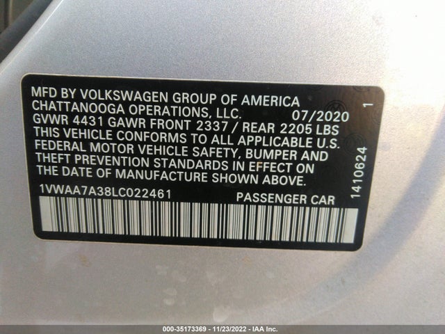 1VWAA7A38LC022461 Volkswagen Passat 2.0t S
