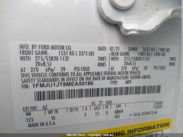 2021 Ford Expedition, VIN: 1FMJU1JT8MEA50186