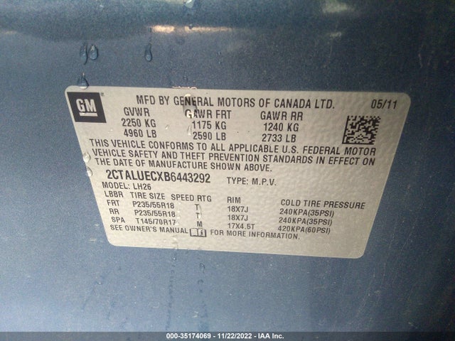 2011 GMC TERRAIN SLT-1 VIN: 2CTALUECXB6443292