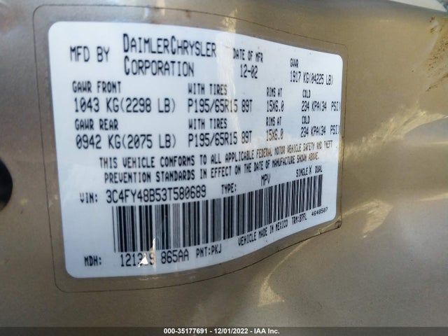 Chrysler Pt Cruiser 2003 3C4FY48B53T580689 Image 10