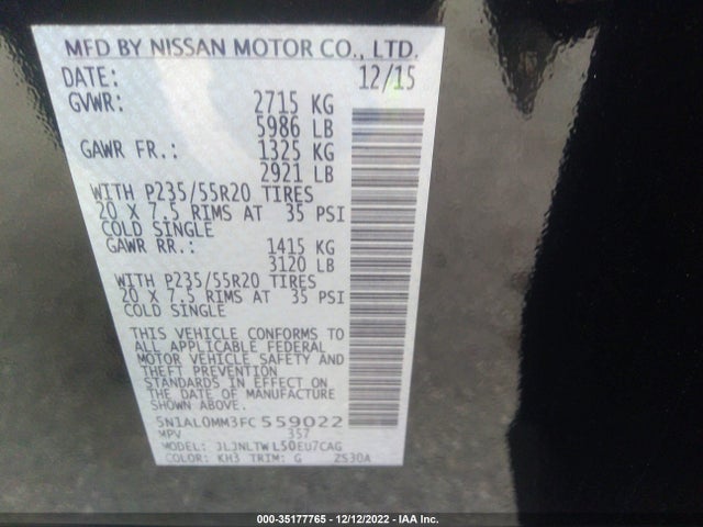 2015 Infiniti QX60, VIN: 5N1AL0MM3FC559022