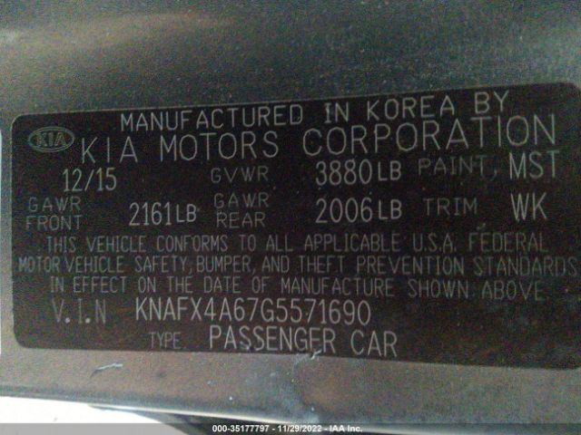 KNAFX4A67G5571690 KIA FORTE LX