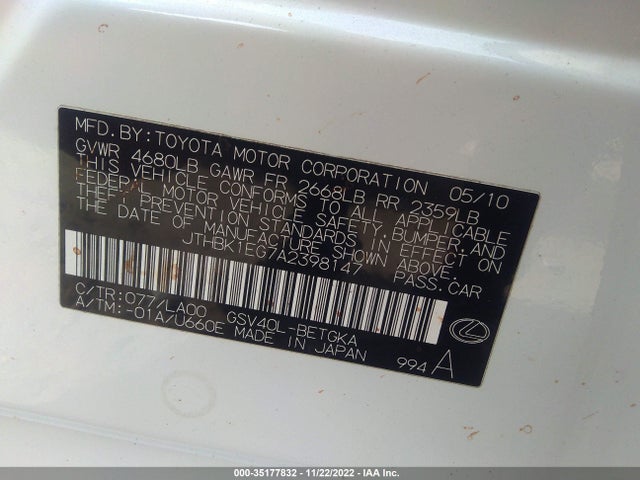 Lexus ES 350 2010 JTHBK1EG7A2398147 Image 11