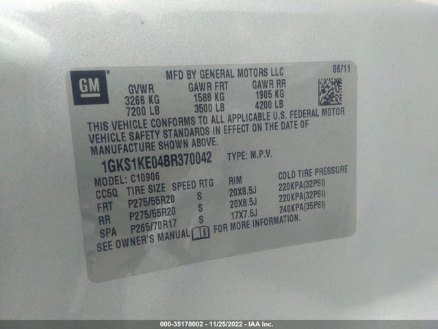 2011 GMC YUKON XL SLT VIN: 1GKS1KE04BR370042