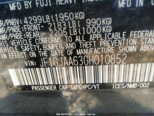 Subaru IMPREZA SEDAN 2016 JF1GJAA63GH010852 Image 11