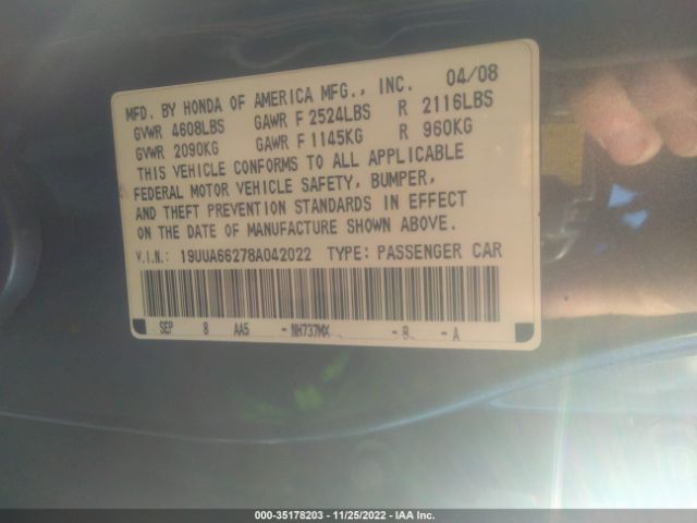 19UUA66278A042022 Acura TL