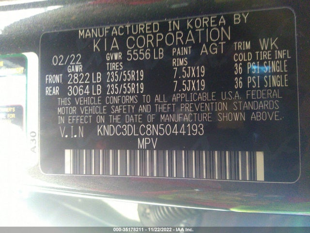 2022 Kia EV6, VIN: KNDC3DLC8N5044193