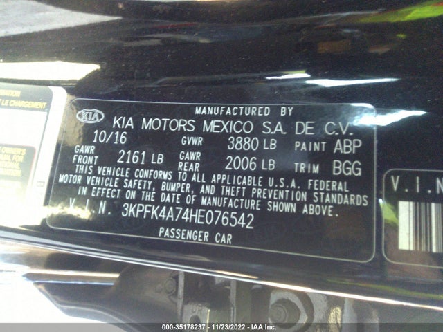 2017 Kia Forte, VIN: 3KPFK4A74HE076542