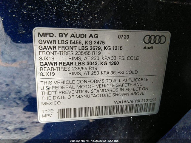 WA1ANAFY0L2101292 Audi Q5 Premium/titanium Premium
