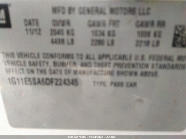 2013 CHEVROLET MALIBU LT VIN: 1G11E5SA6DF224345