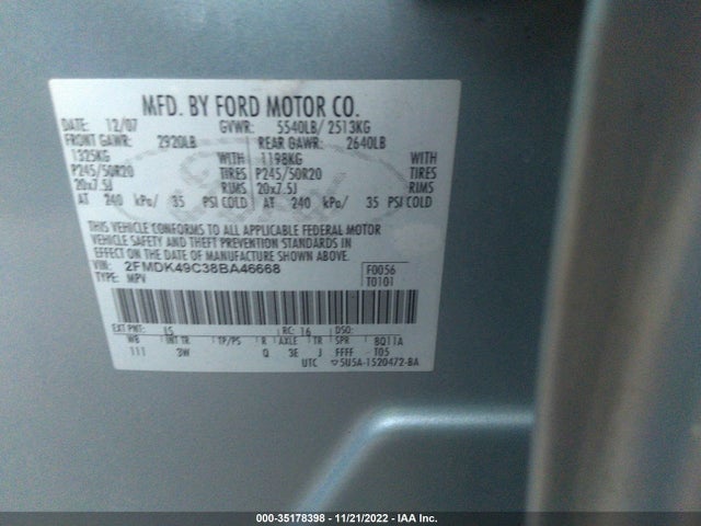 2008 FORD EDGE LIMITED VIN: 2FMDK49C38BA46668