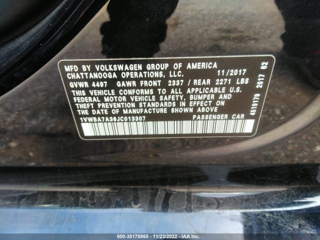 2018 Volkswagen Passat, VIN: 1VWBA7A36JC013307