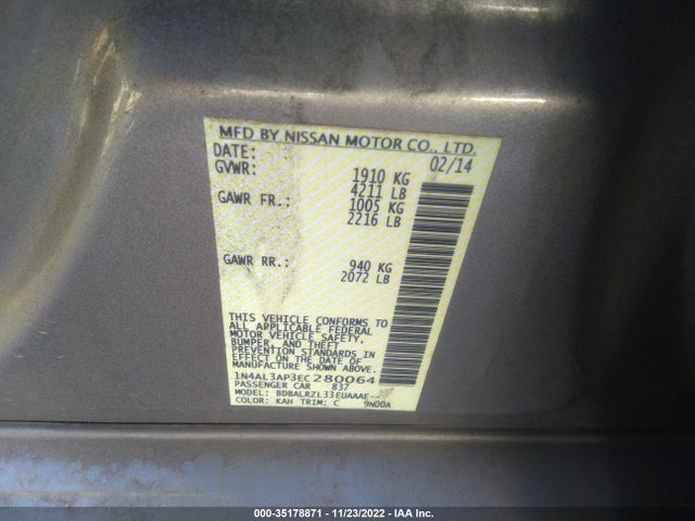 2014 NISSAN ALTIMA 2.5 S VIN: 1N4AL3AP3EC280064