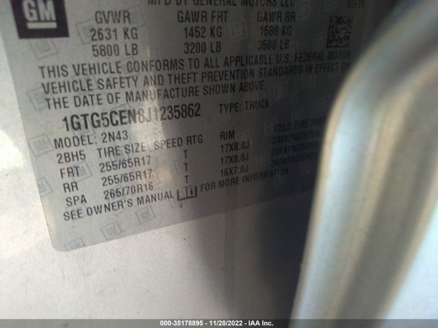 2018 GMC Canyon, VIN: 1GTG5CEN8J1235862