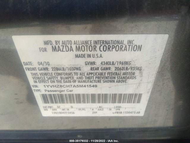 2010 MAZDA MAZDA6 I TOURING VIN: 1YVHZ8CH7A5M41549