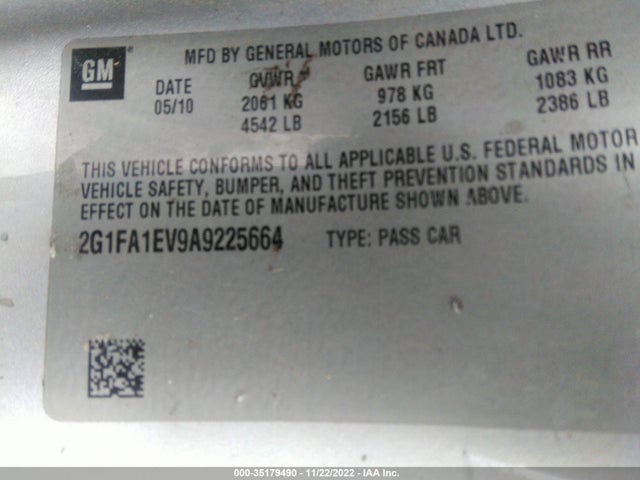 2010 CHEVROLET CAMARO LS VIN: 2G1FA1EV9A9225664