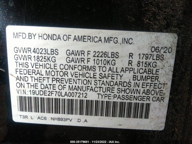 2020 Acura ILX, VIN: 19UDE2F70LA007212