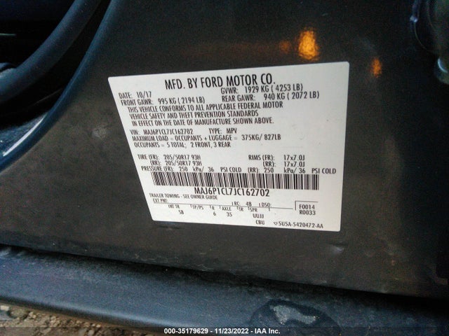 2018 FORD ECOSPORT SES VIN: MAJ6P1CL7JC162702