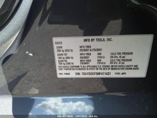 Tesla Model Y Performance 2022 7SAYGDEF0NF411431 Image 10
