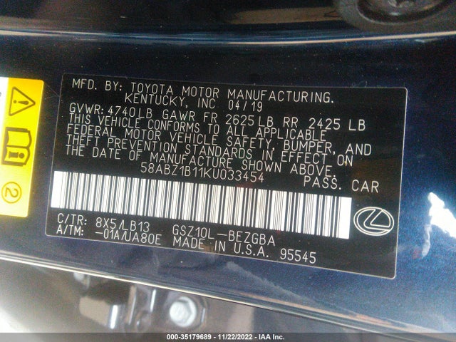 2019 Lexus ES, VIN: 58ABZ1B11KU033454