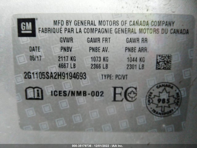 Chevrolet IMPALA LT 2017 2G1105SA2H9194693 Image 11