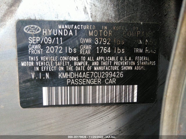 2012 HYUNDAI ELANTRA GLS VIN: KMHDH4AE7CU299426