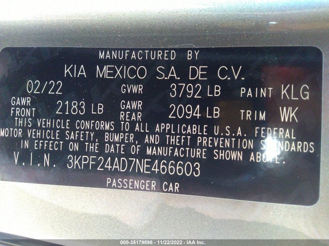2022 Kia Forte, VIN: 3KPF24AD7NE466603