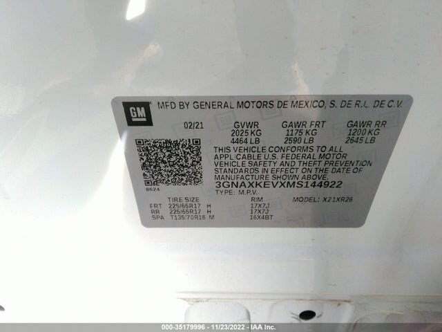 Chevrolet EQUINOX LT 2021 3GNAXKEVXMS144922 Image 9