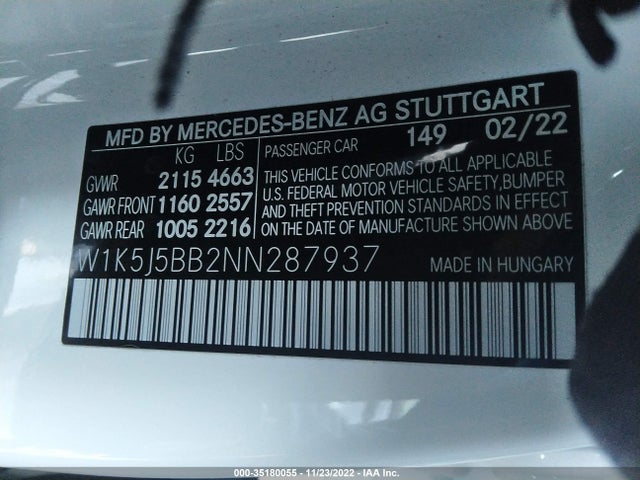 2022 Mercedes-Benz CLA-Class, VIN: W1K5J5BB2NN287937