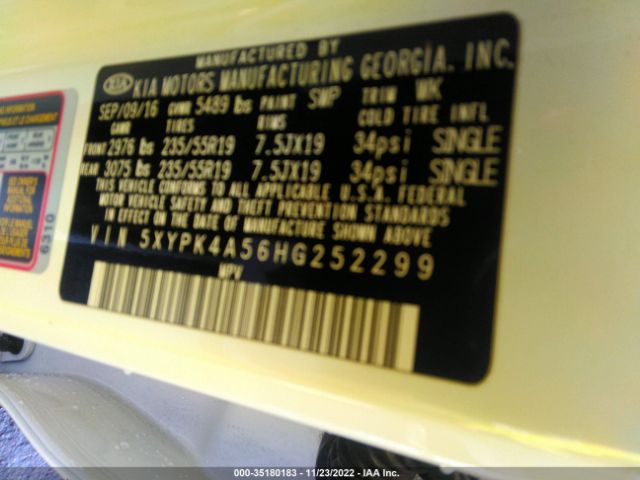 5XYPK4A56HG252299 KIA Sorento Sx V6