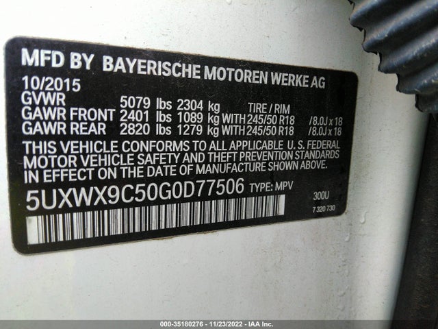 2016 BMW X3, VIN: 5UXWX9C50G0D77506