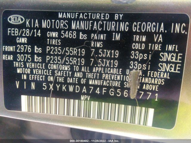 5XYKWDA74FG569771 KIA SORENTO SX